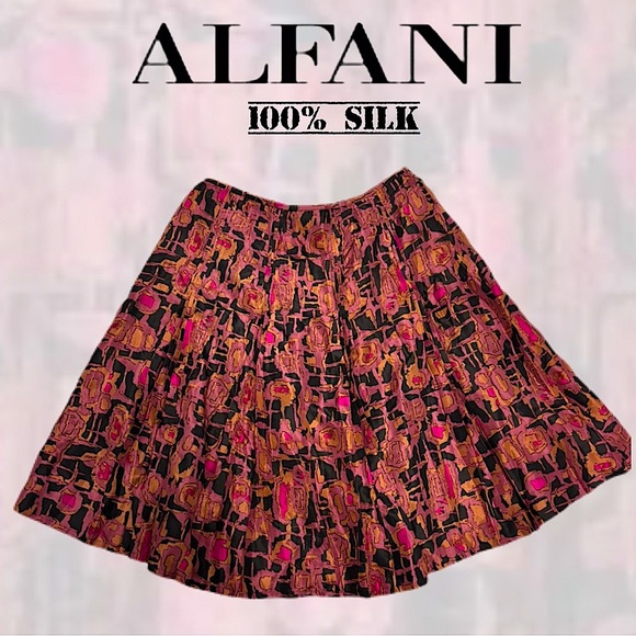 Alfani Dresses & Skirts - Alfani 100% Silk Floral Midi Skirt EUC, Burgundy Pink Black Lined